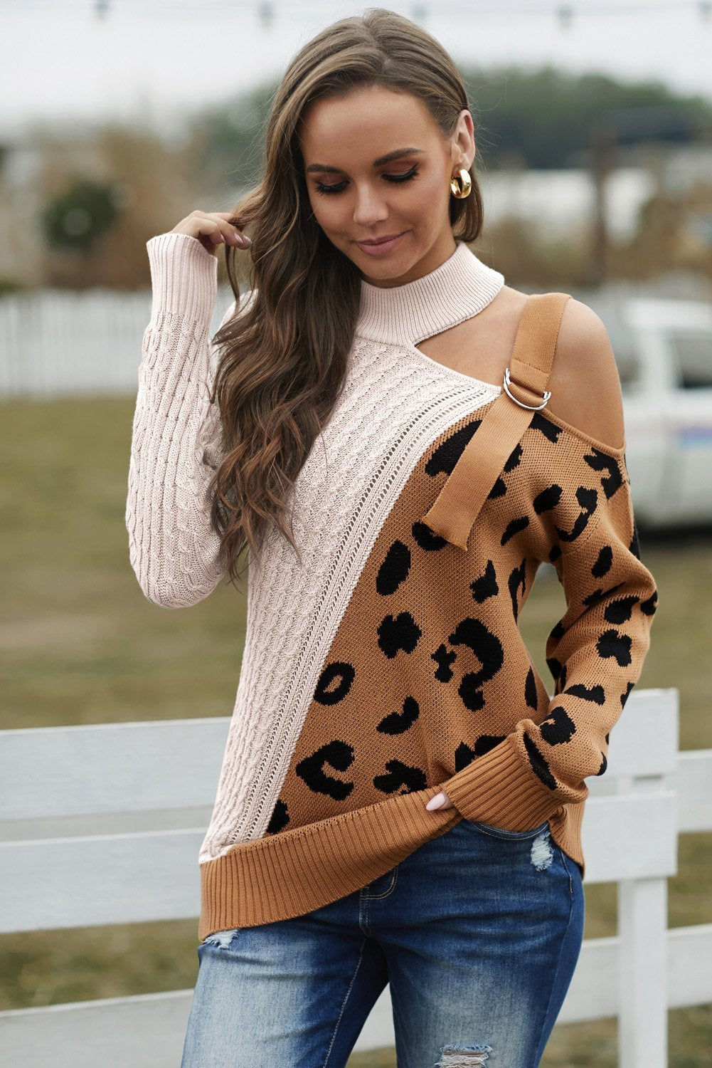 Hana Asymmetrical Turtleneck Buckle Sweater