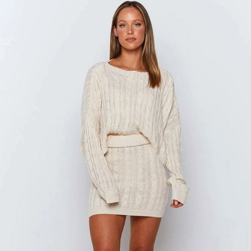 Viona Long Sleeve Knitted Sweater and Skirt Set