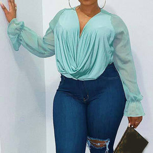 Hasana Plus Size Chiffon V-neck Blouse