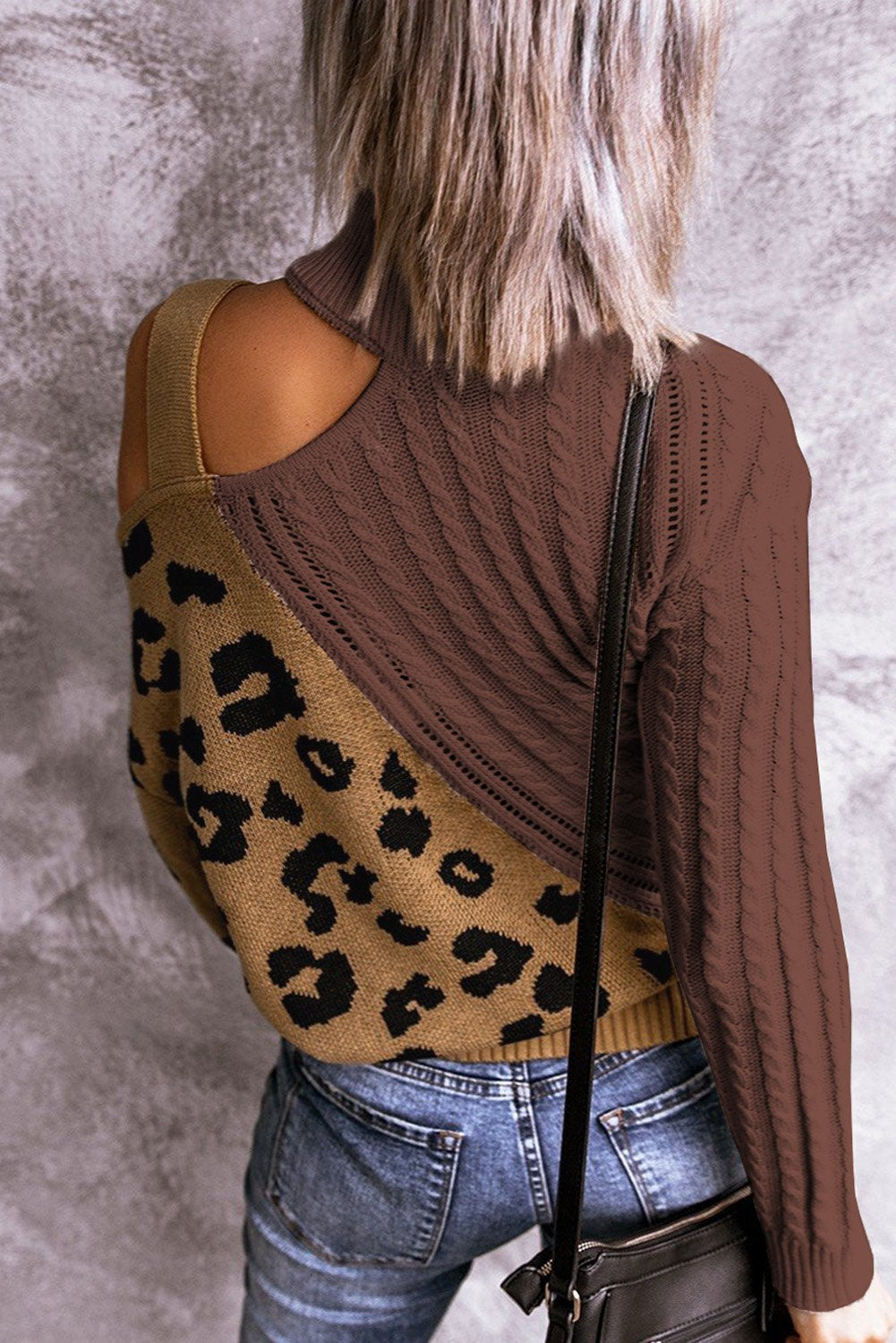 Rozi Brown Asymmetrical Buckle Sweater