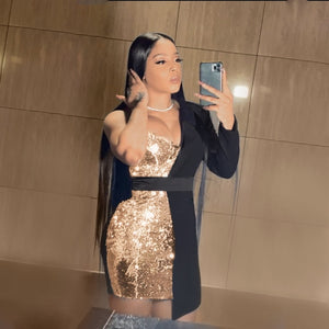 Echoine Sequined Blazer, One Shoulder Bodycon Mini Dress