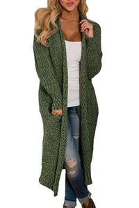 Luna Fashion Green Open Front Knit Long Cardigan