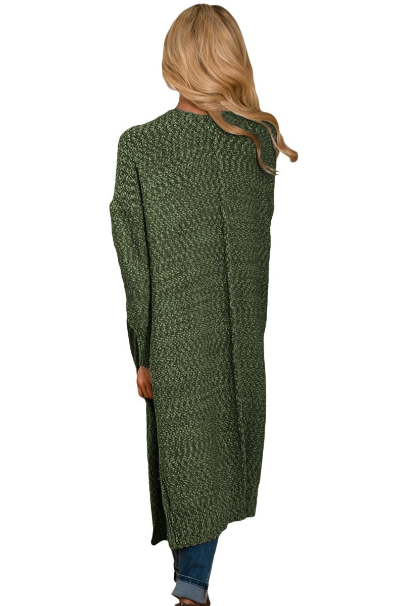 Luna Fashion Green Open Front Knit Long Cardigan