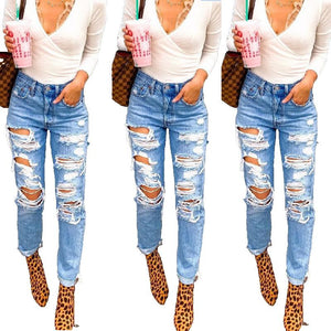 Ami High Waisted Skinny Ripped Hole Denim Pants 