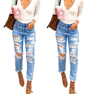 Ami High Waisted Skinny Ripped Hole Denim Pants 