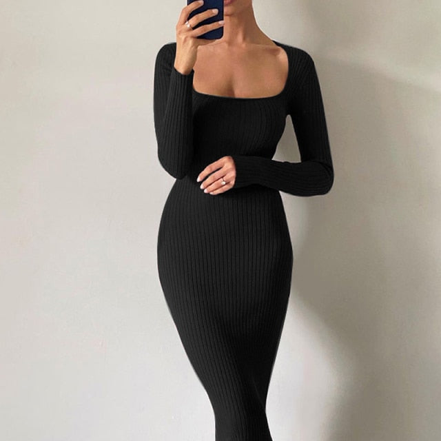 Seychelles Off Shoulder Ribbed Knitted Midi Dress (S-XL)