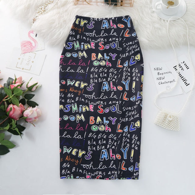 Zahara Pencil, Graphic Letters Printed High Waist