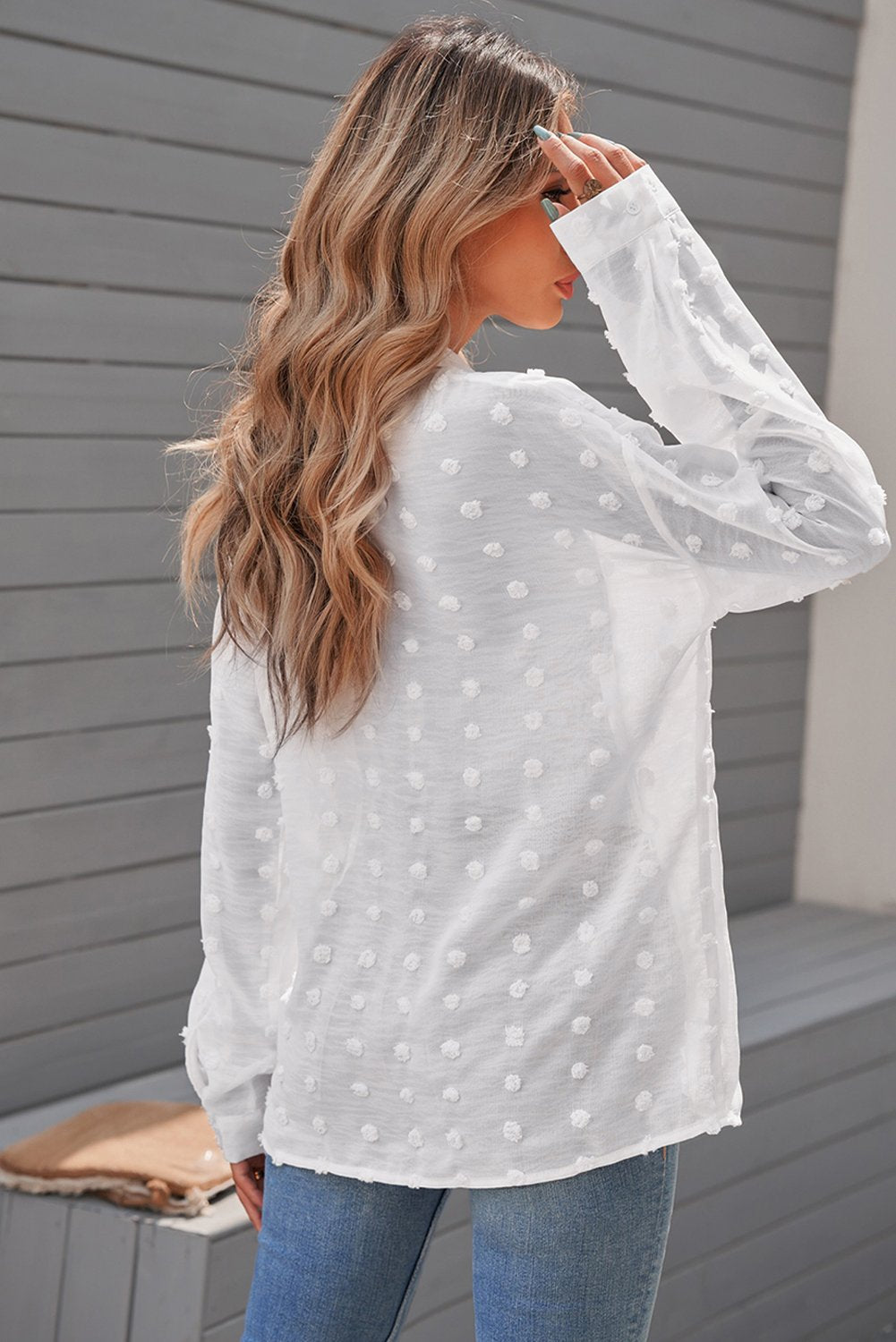 Lily White Long Sleeve Button Polka Dot Shirt