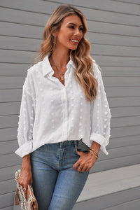 Lily White Long Sleeve Button Polka Dot Shirt