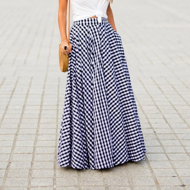 Ethiopia Bohemian Plaid Check Skirt w/ Pockets (S-5XL)