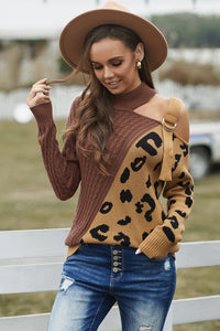 Rozi Brown Asymmetrical Buckle Sweater