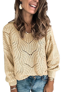 Zari Khaki Hollow-out Round Neck Knitted Sweater