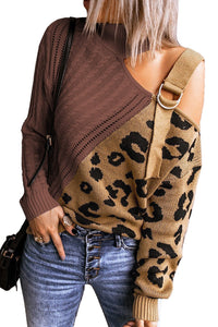 Rozi Brown Asymmetrical Buckle Sweater